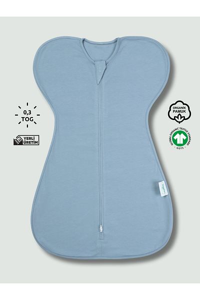 Zuppers Organic Cotton Butterfly Swaddle Sleeping Bag - Ice Blue - 0.3 Tog