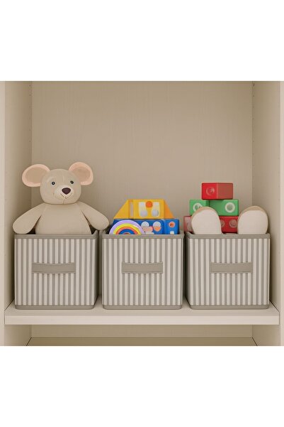 YELLOW STARY HOME DECOR مجموعة من 3 حاويات منظمة مخططة باللون الرمادي مقاس 30...