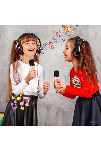 Smart Vibe PartyON™ Wireless Karaoke Set for Kids with Two Microphones, Portable Speaker, Lights, Pink.