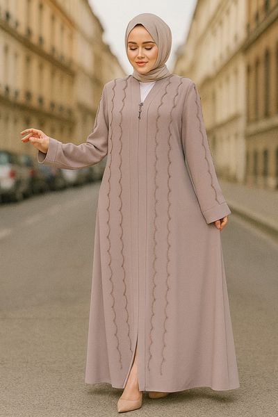 Neva Style Beige Hijab Ferace - Bead Embroidered, Model 29113Beige