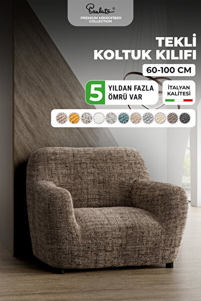 Lastikli Esnek ve Yıkanabilir Tek Kişilik Koltuk Örtüsü Koltuk Kılıfı - Kahverengi