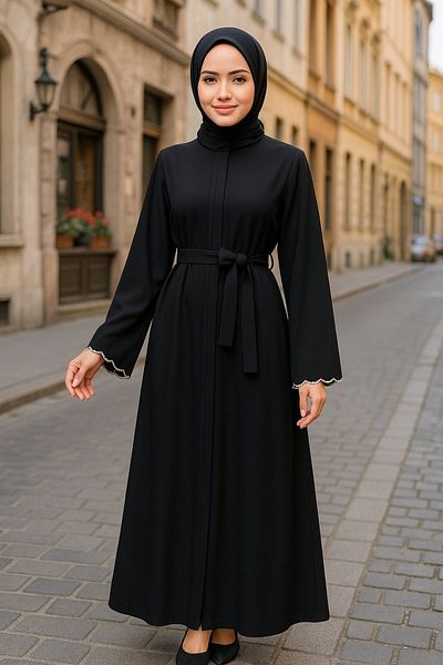 Neva Style Belted Black Hijab Ferace 29125S Shoes