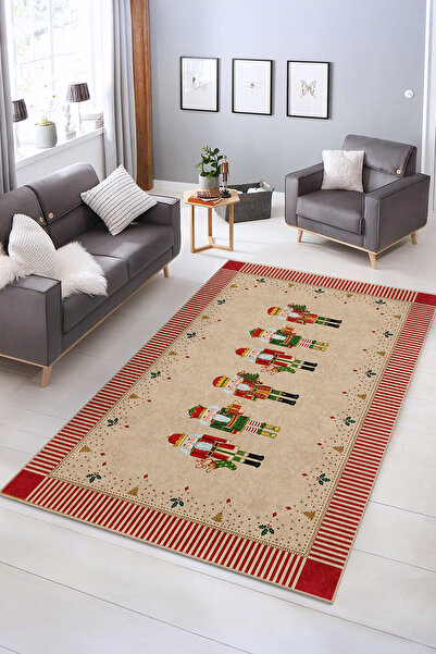 Realhomes Yılbaşı Temalı Mutluluk Dağıtan Kaymaz Taban Yıkanabilir Halı