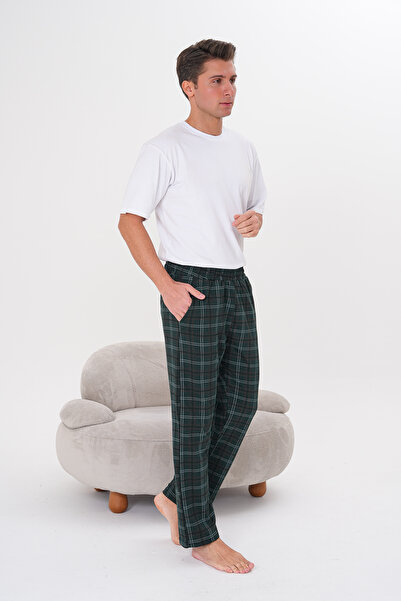 Pijamasoft Pamuklu Cepli Ekose Baskılı Beli Lastikli Şık Ve Rahat Erkek Pijama Altı Neft Yeşil 01