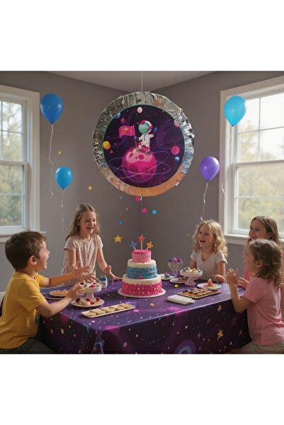 Cadde Süs Uzay Temalı Katlanabilir Pinyata Ve Sopası