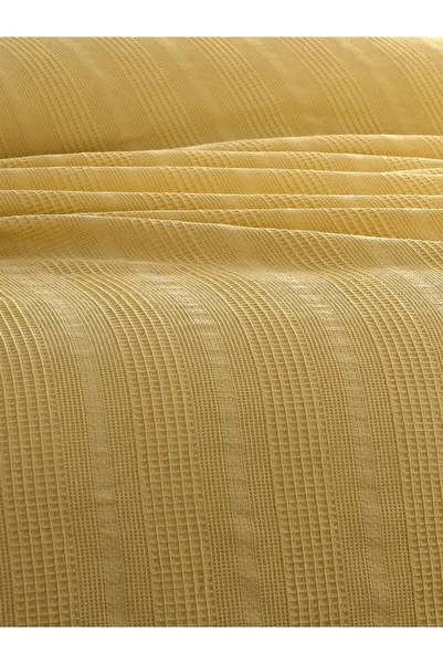 Sevim Single Waffle Pike 160X230Cm, 100% Cotton, Honeycomb Design, Mustard