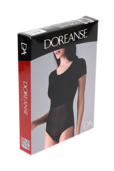 Doreanse Black Short Sleeve Tulle Detailed Women's Bodysuit 12423
