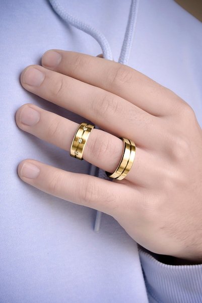 Kaya The Third Love Me Brand 8mm Never Tarnish Matte Shiny Gold Color 1.Quality Steel Wedding Band Ring Lm-023G