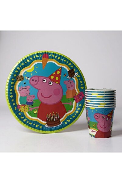 Cadde Süs Peppa Pig 8'li Kağıt Tabak Bardak Seti