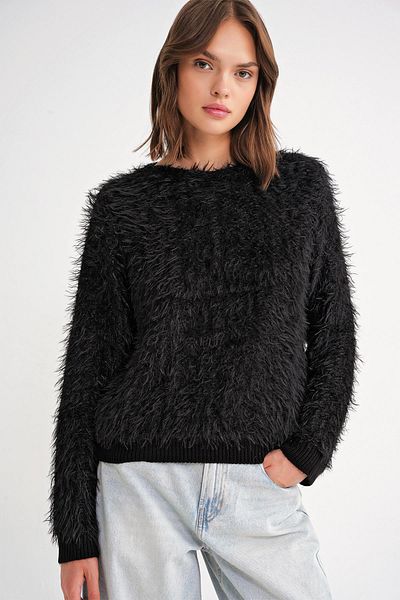 Mixray 6918 Black Long Bearded Women's Sweater