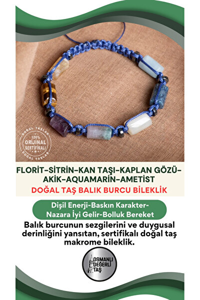 OSMANLI DEĞERLİ TAŞ سوار مكرامية من الحجر الطبيعي برج الحوت معتمد قابل للتعديل