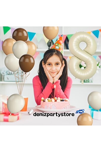 Deniz Party Store CREAM 8 AGE FOIL 4 SEA SAND 4 TEN 2 BROWN BALLON SET
