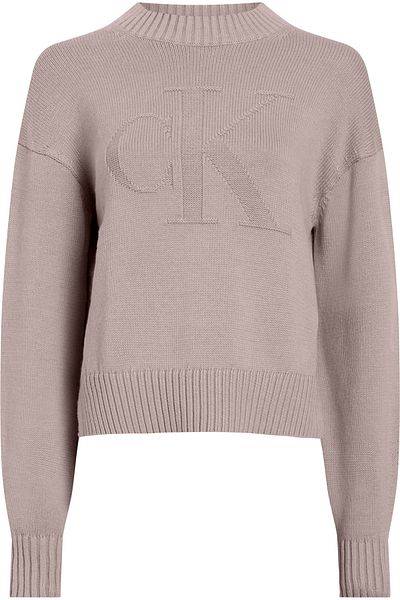 Calvin Klein Women's Beige Sweater - Ck Intarsia Print, Half Neck Collar J20J 224224