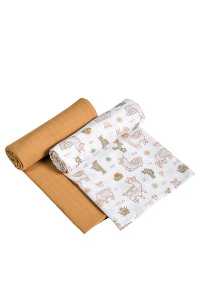tinylamb Lama Bamboo - Cotton Muslin Blanket 110x110 - 2 Pieces