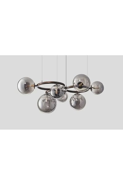 LUXXO Perlage chandelier, 7xG9, aluminum body, smoked glass shade, 78x78x35cm