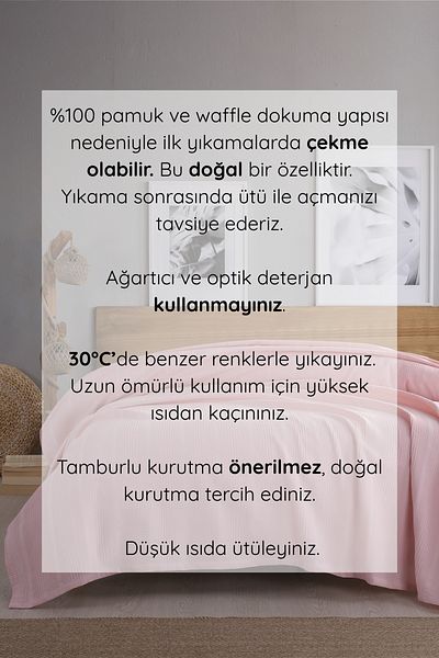Sevim Double Waffle Pike 210X230Cm, 100% Cotton, Honeycomb Design, Powder