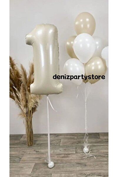 Deniz Party Store كريم رمل البحر 1 سنة رقائق 3 رمل البحر 3 مجموعة بالونات بيض...
