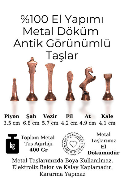Metalicraft MC55 Metal Satranç Takımı | Gerçek Kayın Ağacı Satranç Tahtası - 30x30cm | Antik Taşlar