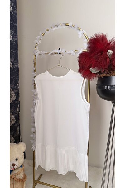 PAWWY Women's Sleeveless Hijab Ecru Pleated Women's Undershirt Tunic