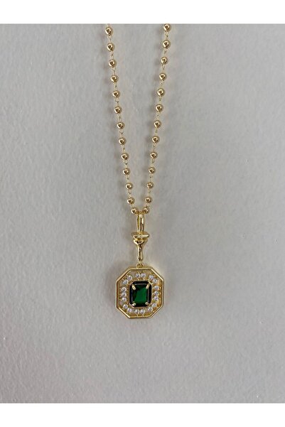 marsel aksesuar Serenay Model Green Stone Zircon Necklace