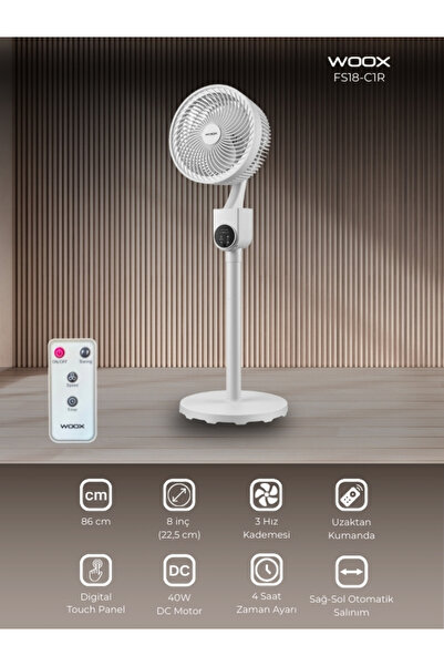 Woox 8 Inch Otomatik Sağ Sol Salınımlı Uzaktan Kumandalı Dokunmatik Ekran 86 ...