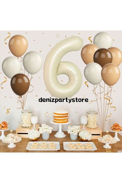 Deniz Party Store CREAM 6 AGE FOIL 4 SEA SAND 4 TEN 2 BROWN BALLON SET