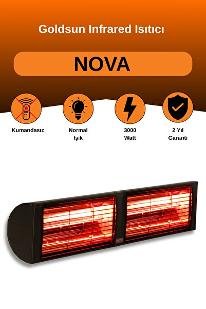 GOLDSUN Nova 3000 Watt GSN30 Kumandasız Elektrikli İnfrared Isıtıcı-Siyah