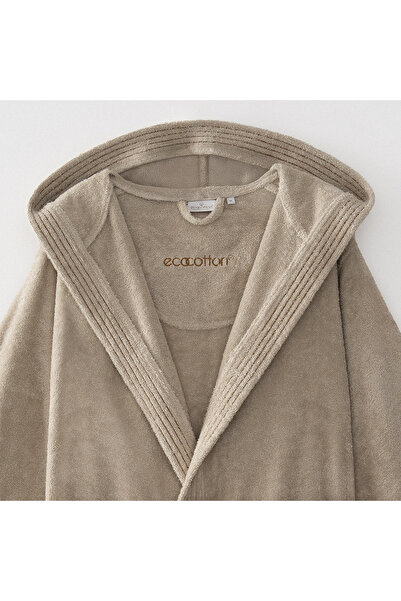 Ecocotton Ανδρικό μπουρνούζι Ecosoft New 100% οργανικό βαμβάκι Dobby Beige