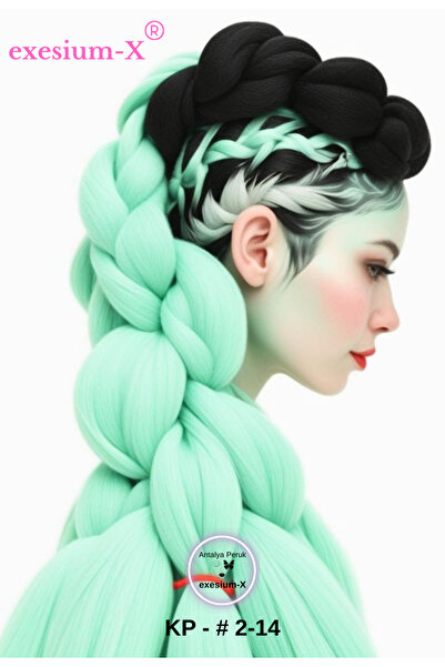 X-Pression شعر صناعي للتضفير الأفريقي والراستا 2-14-أسود-أخضر مائي