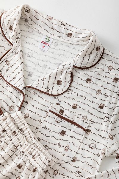 nisaNCa Long Sleeve Shirt Collar Women's Pinterest Pajama Set - Seasonal Women's Pajamas Owl Pattern Pajamas