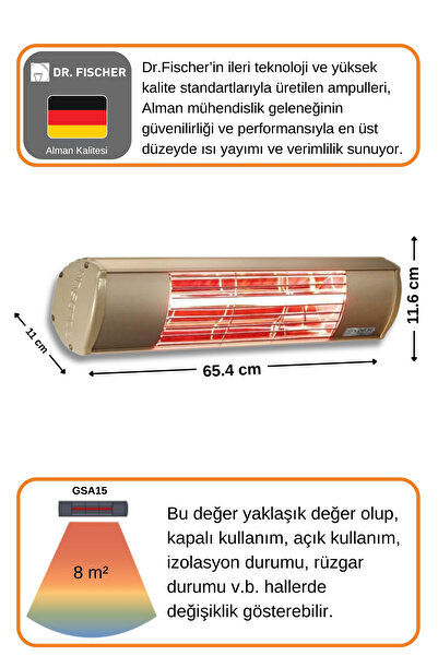 GOLDSUN Aqua 1500 Watt GSA15 Kumandasız Suya Dayanıklı Elektrikli İnfrared Isıtıcı-Bej
