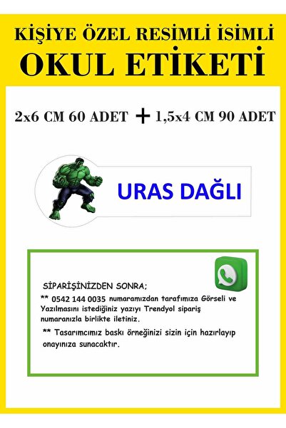 MOD KİŞİYE ÖZEL İSİMLİ RESİMLİ OKUL ETİKETİ DEFTER KALEM ETİKETİ 2 BOY 150 Adet