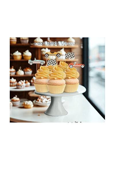 abjad Retro Araba Temalı 12’li Cupcake Süsü (ARABALI DOĞUM GÜNÜ KONSEPTİ - DO...