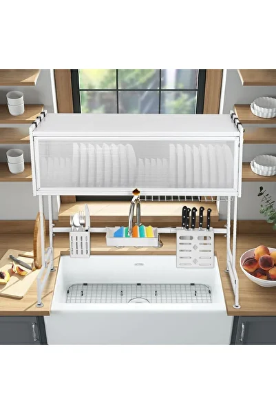 LIVVY Stainless Steel Over Sink Kitchen Rack – Dish Drying Rack Organizer with Utensil & Plate Sto