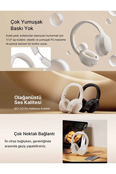 QCY H2 Pro Aux Kablosuz Bt 5.3 Beyaz Kulaklık Hifi Enc 70 Saat Dinleme Oyun Modu