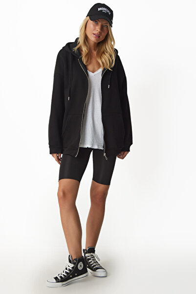 Lovelyİstanbul Μαύρο φούτερ με κουκούλα με φερμουάρ - LUB0002