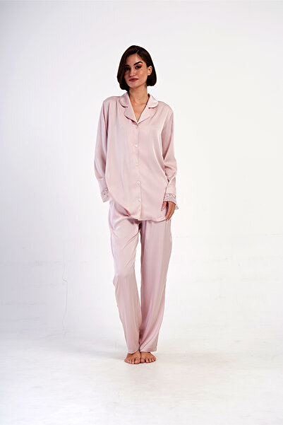 nisaNCa Luxury Boxed Satin Pajamas Set – Lace Sleeves, Long Sleeves, Korean Silk Texture, Dowry Gift Seçen