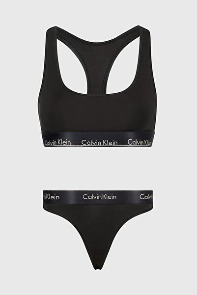 Calvin Klein Kadın Calvin Klein İmzalı Elastik Bantlı Sütyen Ve Külot Seti Siyah Sütyen 000QF7453E U