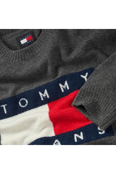 Tommy Hilfiger Men's Dark Gray Logo Stylish Sweater - Suitable for Use, Dm0Dm19442-Pub