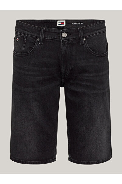 Tommy Hilfiger Erkek Marka Logolu Şık Görünüşlü Kot Denim Kumaş Kısa Kapri Pantolon Koyu Gri Kapri D