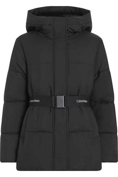 Calvin Klein Women's Black Hooded Coat - Belt Detail, Stylish Design J20