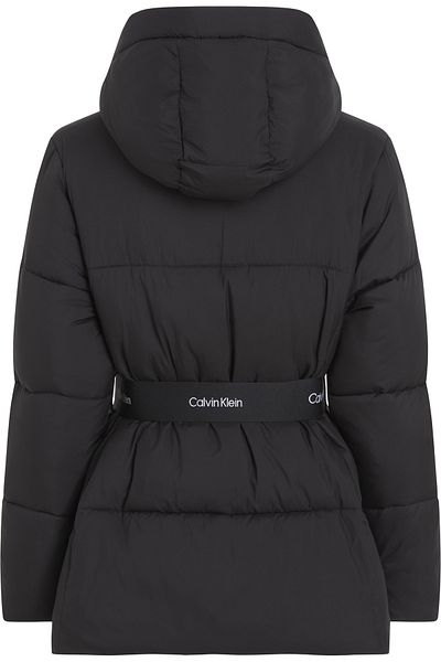 Calvin Klein Women's Black Hooded Coat - Belt Detail, Stylish Design J20