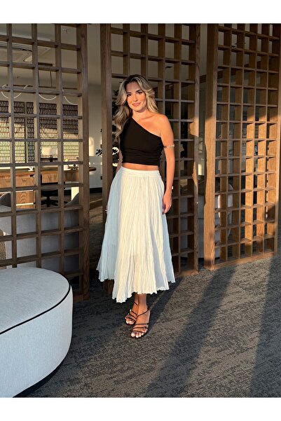 Laluvia Black One Shoulder Open Asymmetrical Blouse - 251006