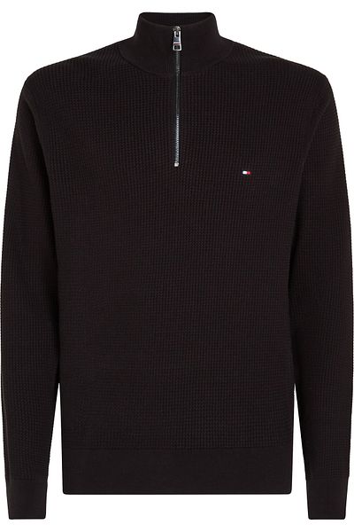 Tommy Hilfiger Men's Brand Logo Cotton Blend Half Zip Stylish Black Sweater Mw0Mw3