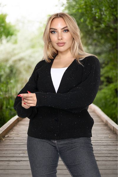 FLEX FASHION Women's Trend Popular Knitted Colorful String Detail Black Short Knitwear Cardigan