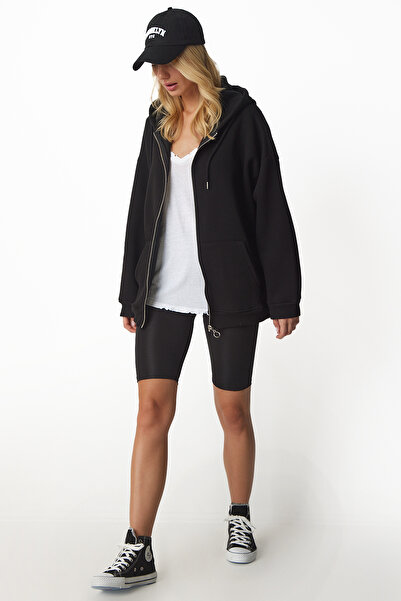 Lovelyİstanbul Μαύρο φούτερ με κουκούλα με φερμουάρ - LUB0002