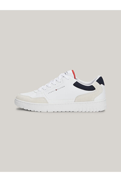 Tommy Hilfiger Pantofort alb casual cu talpă anti-alunecare cu șireturi cu logo-ul mărcii pentru bărbați FM0FM05058-YBS