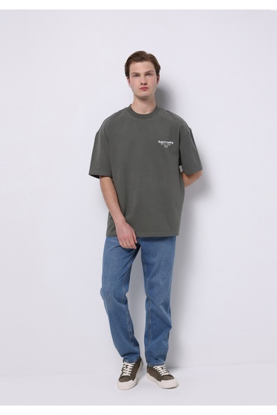 Colin's Oversize Fit Yuvarlak Yaka Düz Erkek Yeşil Kısa Kol Tişört