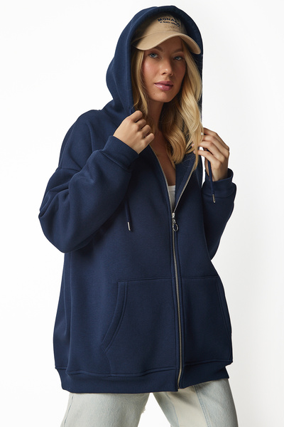 Lovelyİstanbul Φούτερ με κουκούλα με φερμουάρ - ΣΚΟΥΡΟ ΜΠΛΕ LUB0002