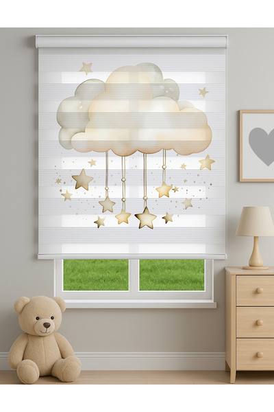 Home Yıldızlı Bulut Desenli Baskılı Zebra Perde – Çocuk Odası İçin Yumuşak ve...